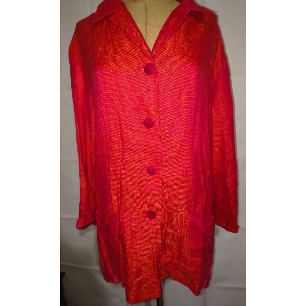Jacobson's vintage linen blend shirt jacket Vibrant Coral Size 14 Lagenlook stac